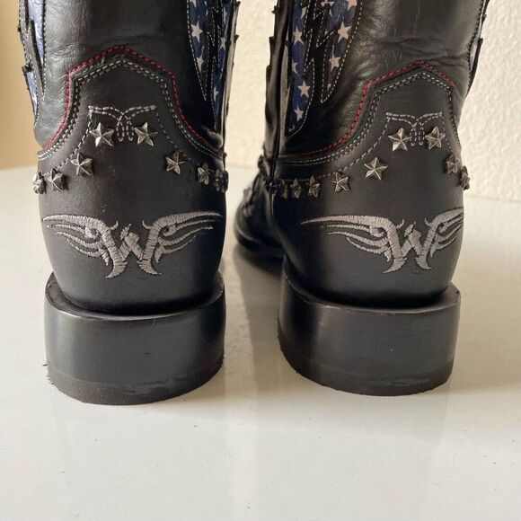 Lane OLD GLORY Mens Cowboy Boots 9 Square Toe Black Leather Biker Boots Western - Picture 14 of 14